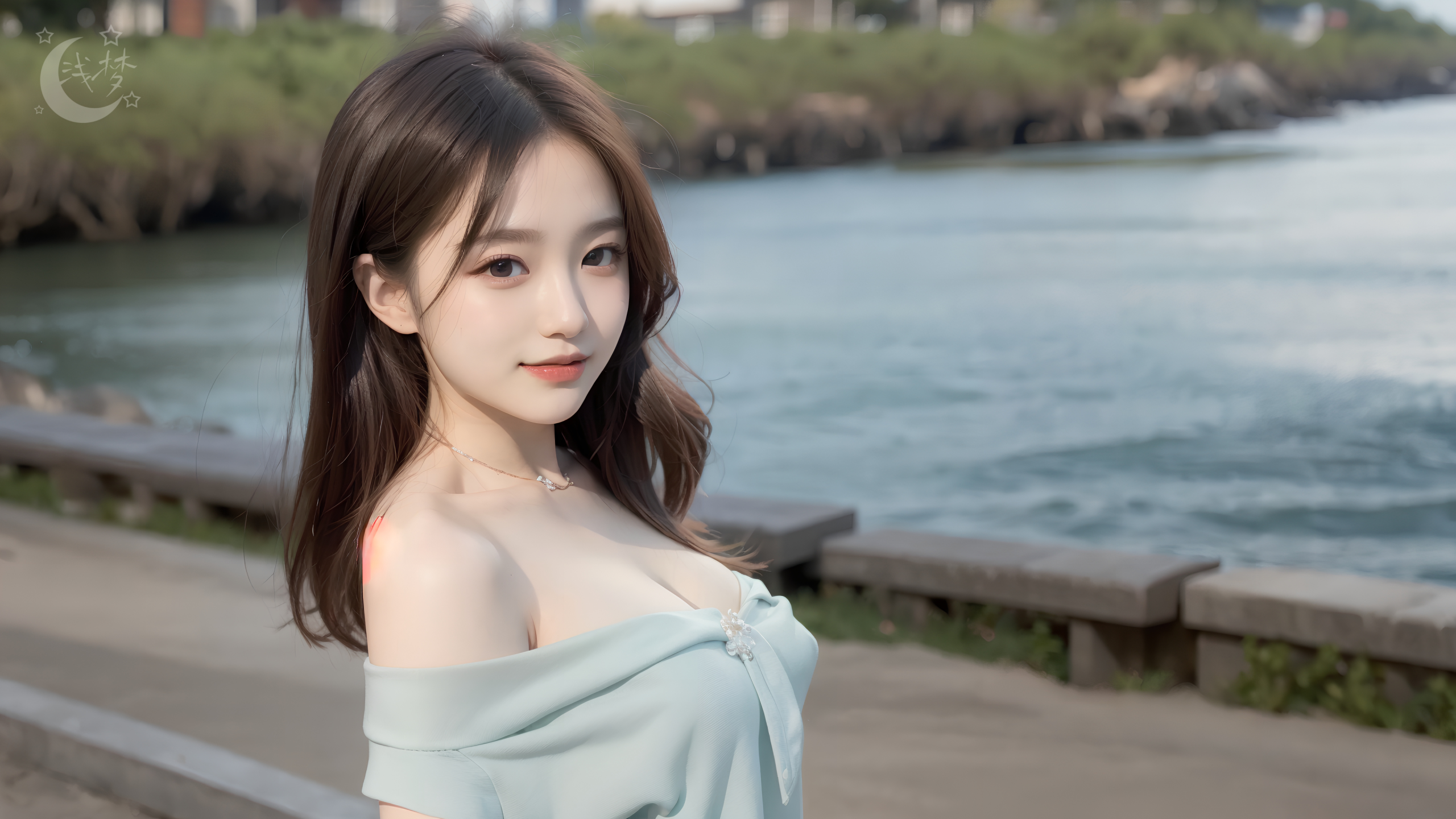 AI艺术女孩4K壁纸 可爱长发风景