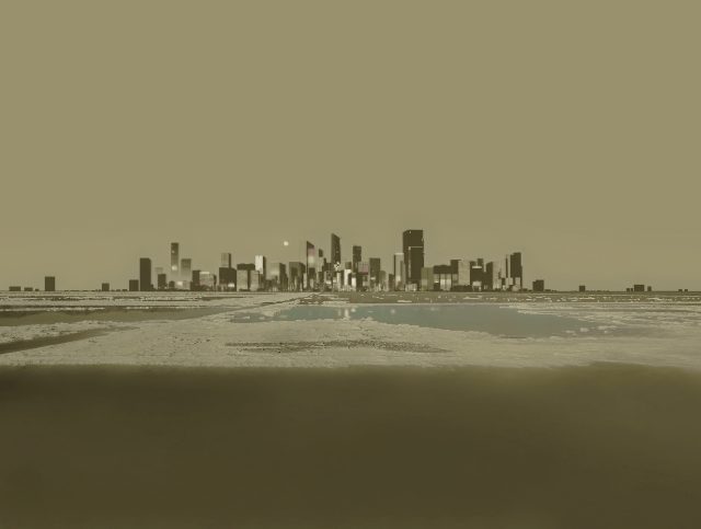 8K城市景观壁纸：摩天大楼与天空水景